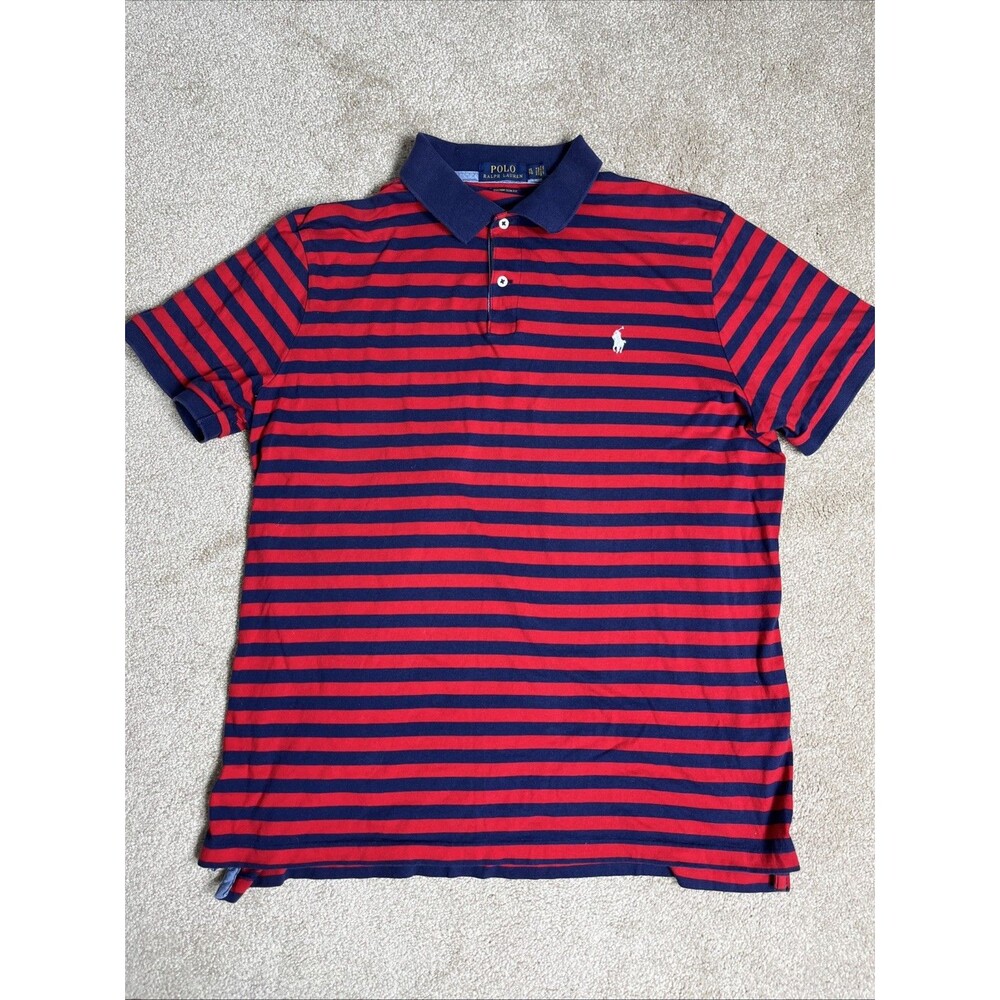 Polo Ralph Lauren Mens XL/ TG Polo Shirt Custom Slim Red Navy Striped Short Slv
